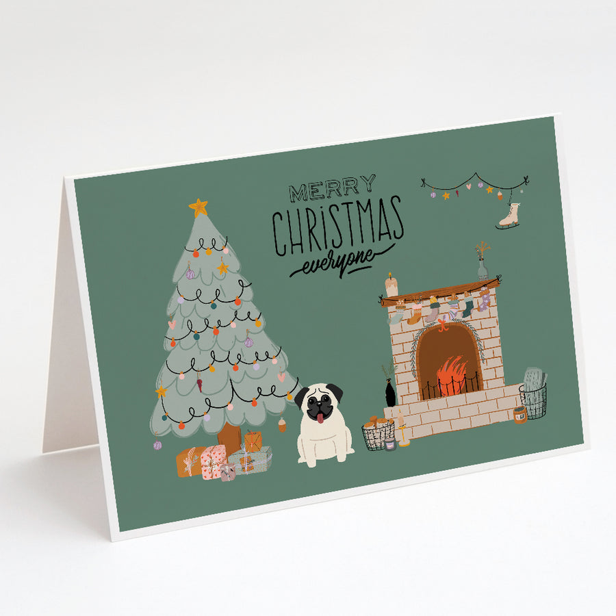 Cream Pug Christmas Everyone Greeting Cards and Envelopes Pack of 8 Image 1