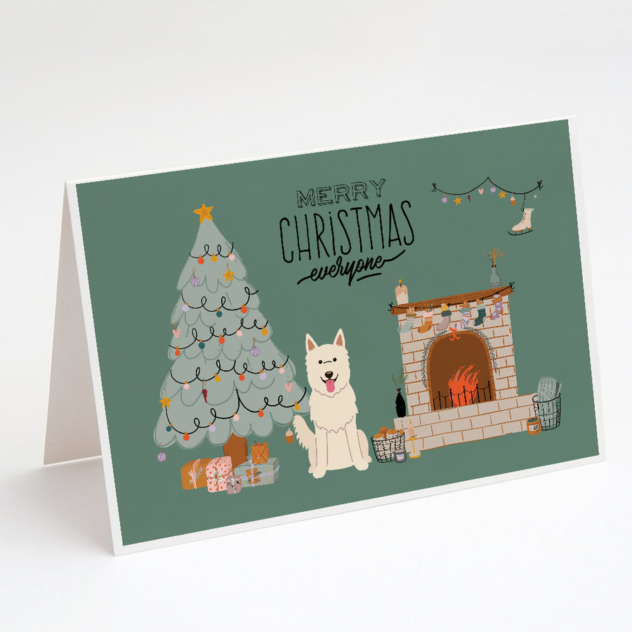 White German Shepherd Christmas Everyone Greeting Cards and Envelopes Pack of 8 Image 1