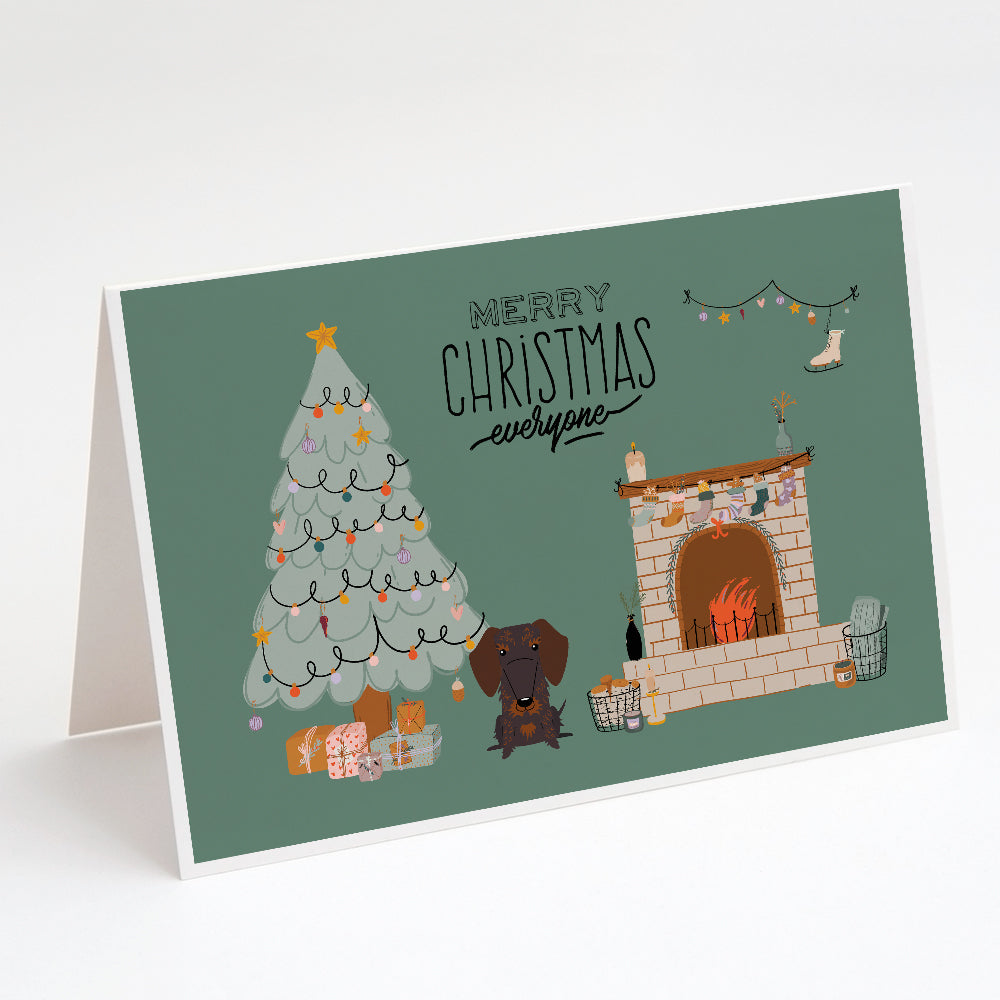 Chocolate Wire Haired Dachshund Christmas Everyone Greeting Cards and Envelopes Pack of 8 Image 1