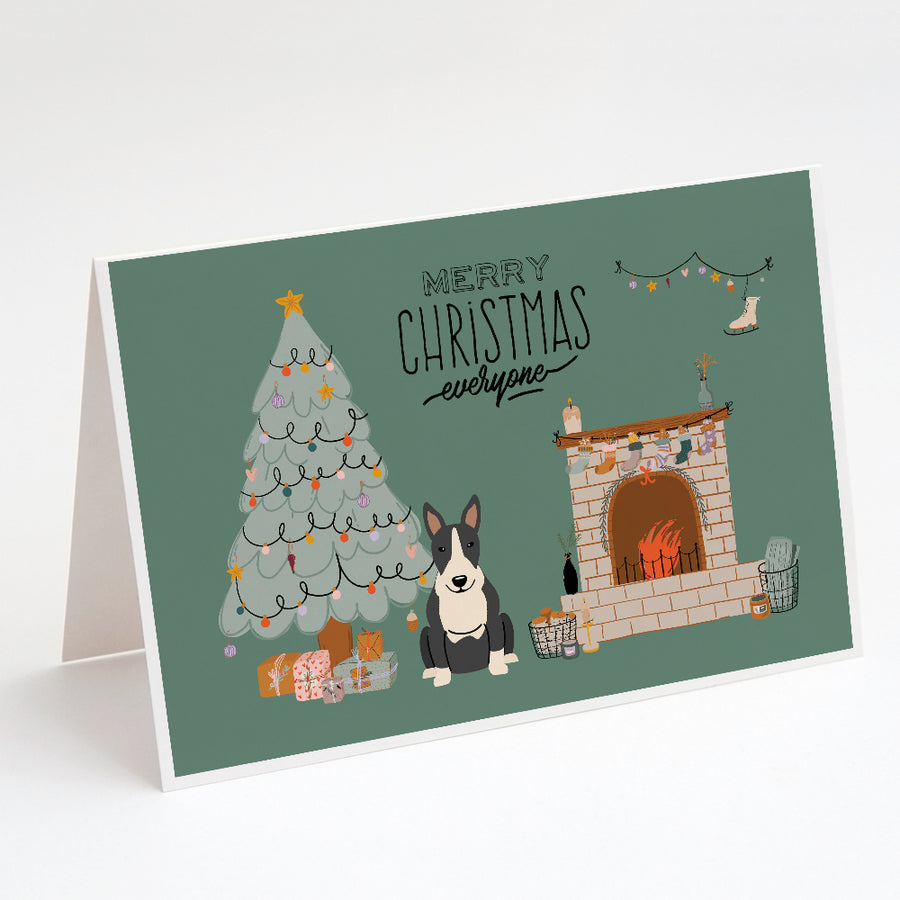 Black White Bull Terrier Christmas Everyone Greeting Cards and Envelopes Pack of 8 Image 1