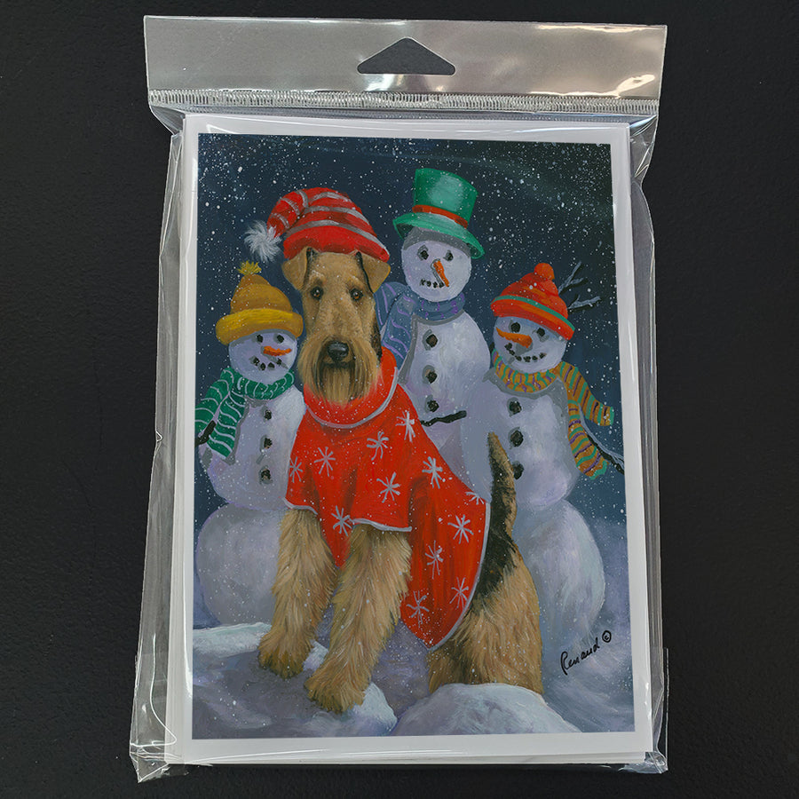 Airedale Snowpeople Christmas Greeting Cards and Envelopes Pack of 8 Image 1