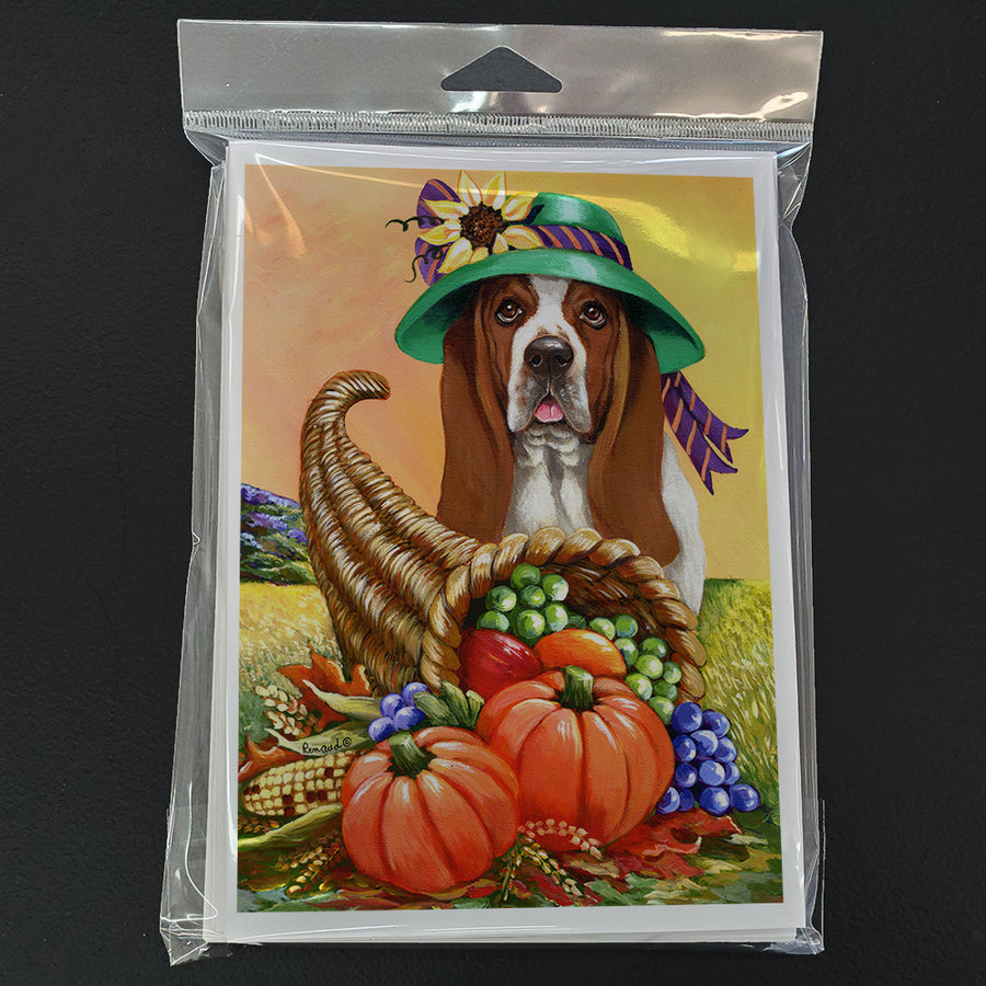 Basset Hound Autumn Greeting Cards and Envelopes Pack of 8 Image 1