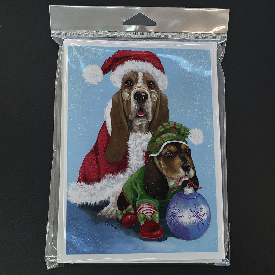 Basset Hound Santa Christmas Greeting Cards and Envelopes Pack of 8 Image 1