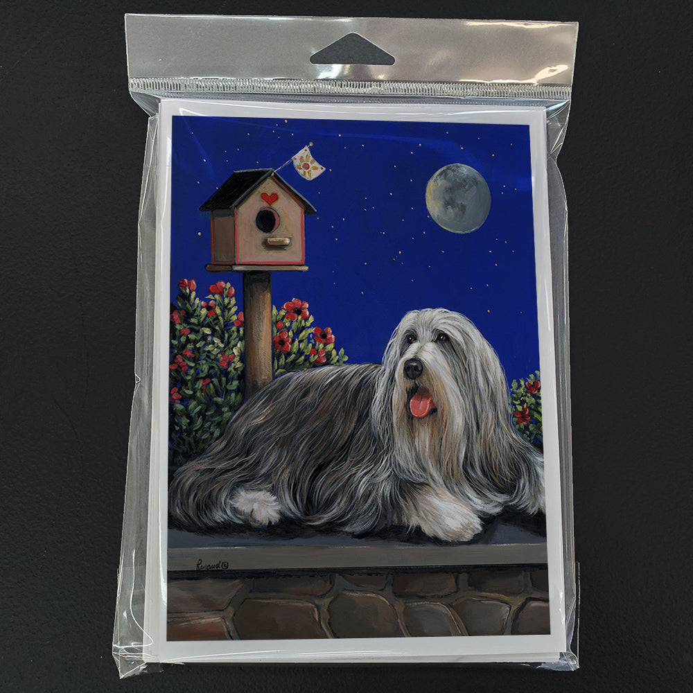 Bearded Collie Moon shine Greeting Cards and Envelopes Pack of 8 Image 1