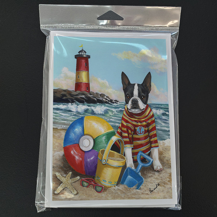 Boston Terrier Beach Baby Greeting Cards and Envelopes Pack of 8 Image 1