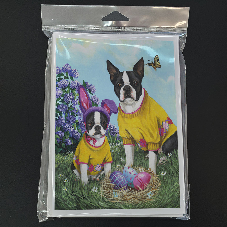 Boston Terrier Easter Bunny Greeting Cards and Envelopes Pack of 8 Image 1