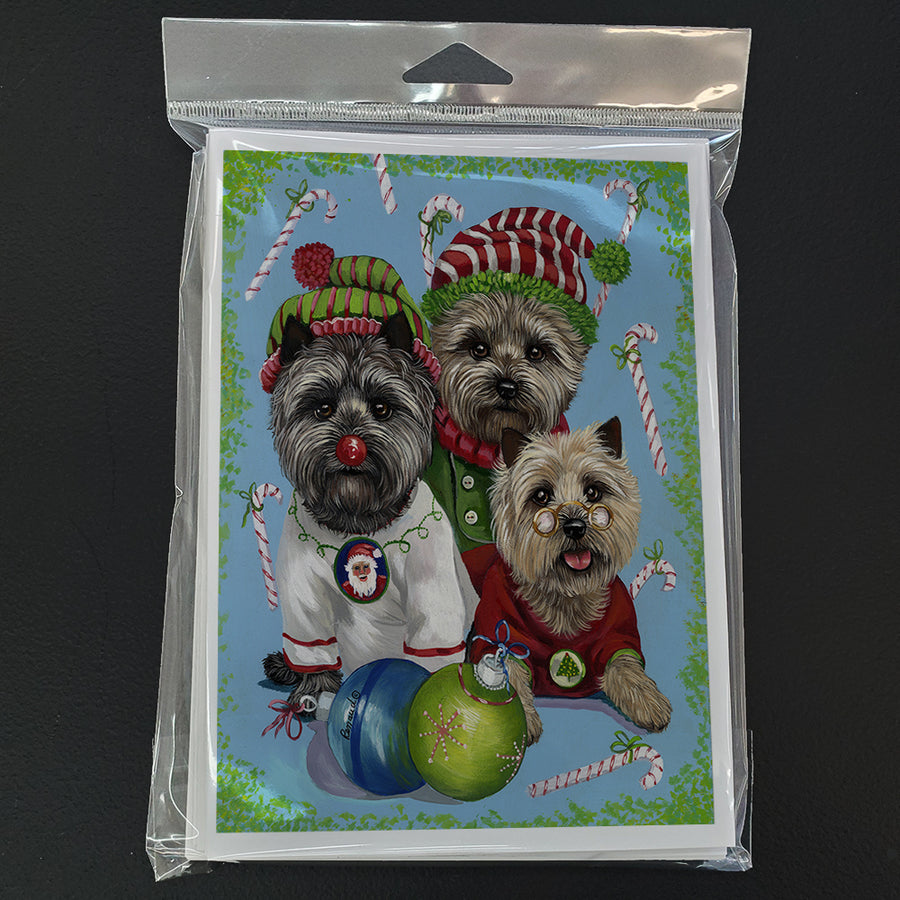 Cairn Terrier Christmas Elves Greeting Cards and Envelopes Pack of 8 Image 1