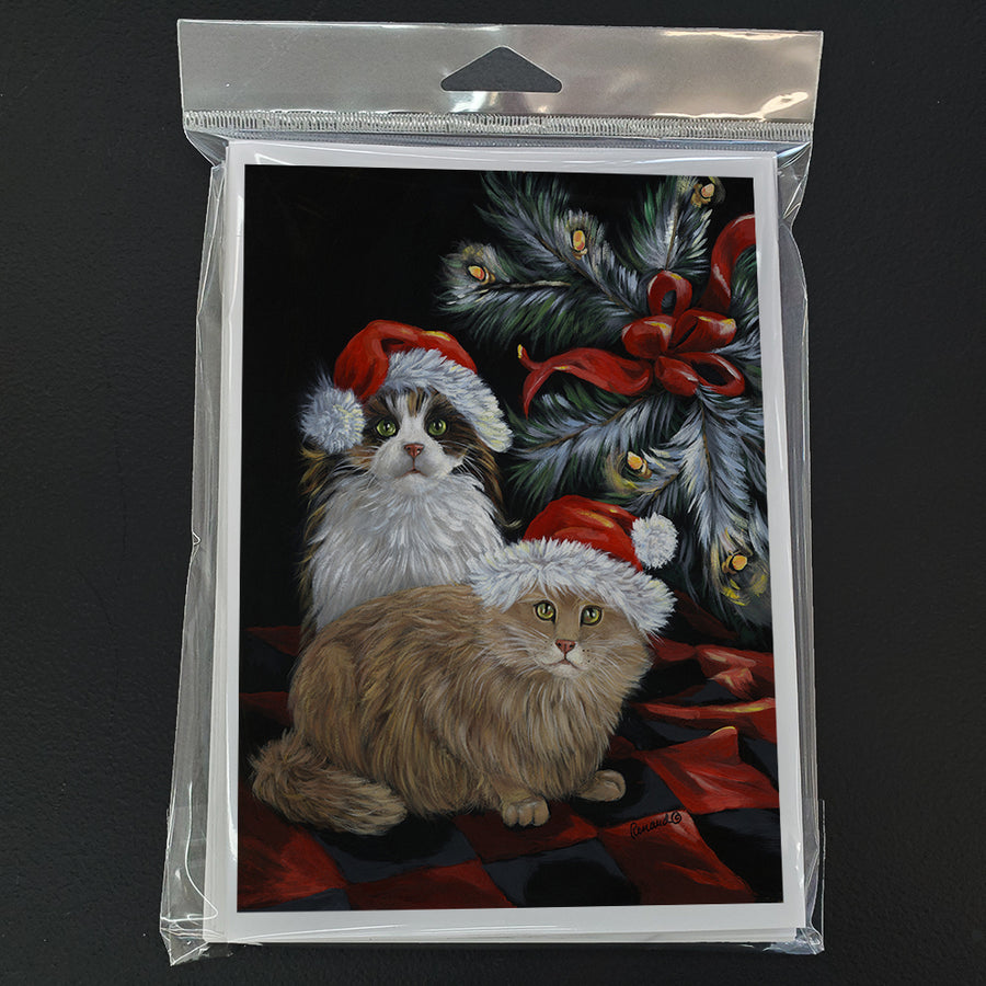 Cat Kitty Glitter Christmas Greeting Cards and Envelopes Pack of 8 Image 1