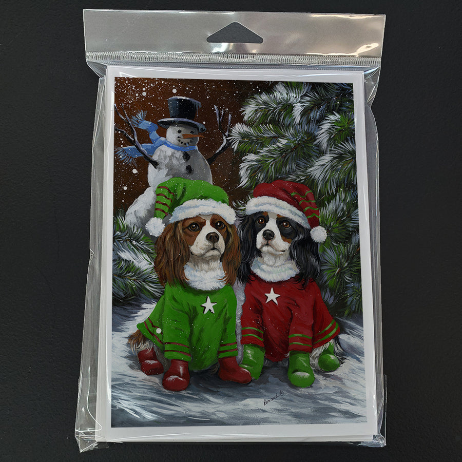 Cavalier Spaniel Snowman Christmas Greeting Cards and Envelopes Pack of 8 Image 1