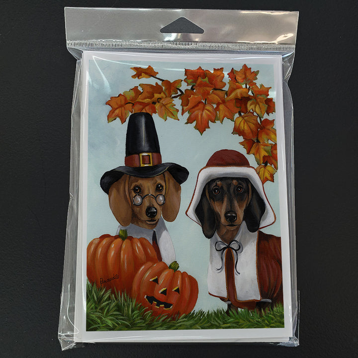 Dachshund Thanksgiving Pilgrims Greeting Cards and Envelopes Pack of 8 Image 1