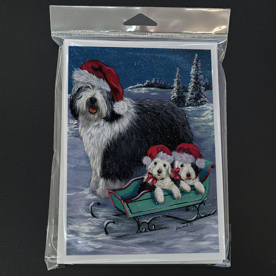 Old English Sheepdog Christmas Snow Greeting Cards and Envelopes Pack of 8 Image 1