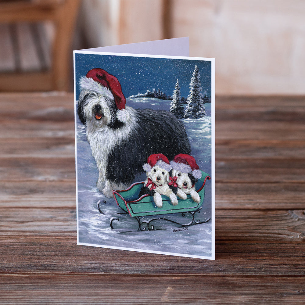 Old English Sheepdog Christmas Snow Greeting Cards and Envelopes Pack of 8 Image 2