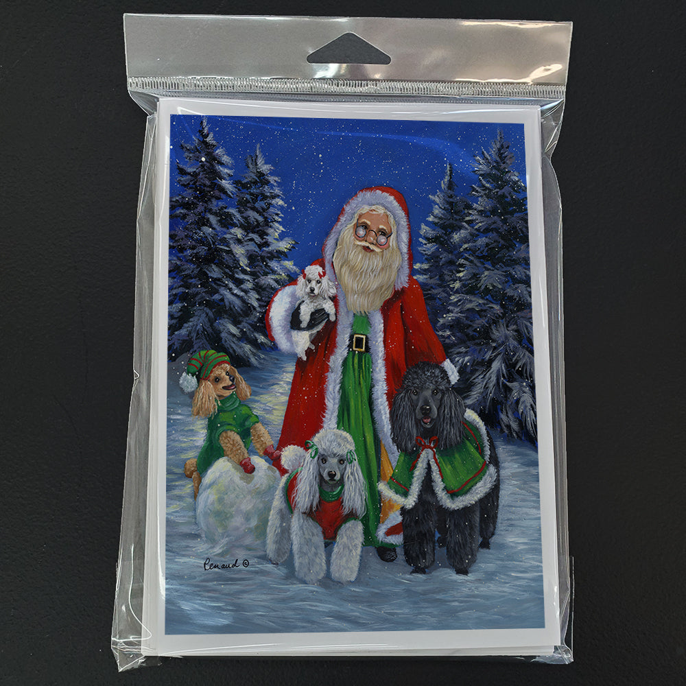 Poodle Christmas Santa Greeting Cards and Envelopes Pack of 8 Image 1