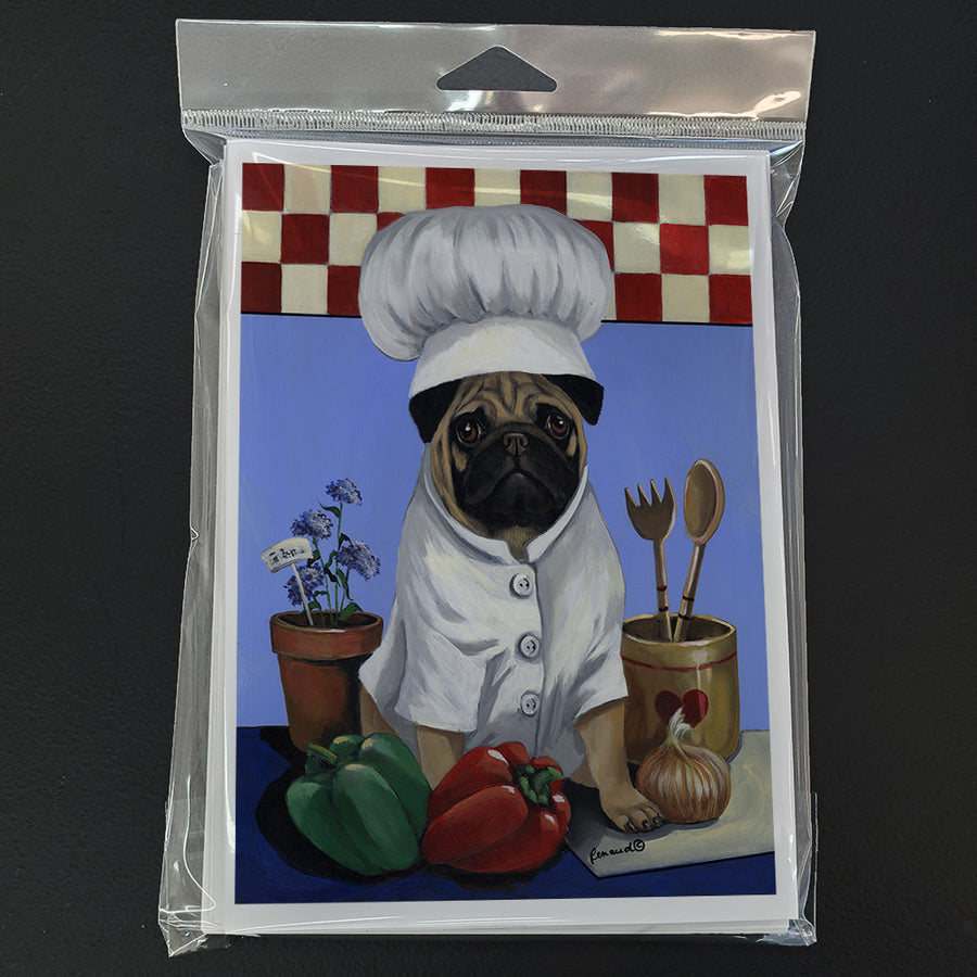 Pug Veggie Chef Greeting Cards and Envelopes Pack of 8 Image 1