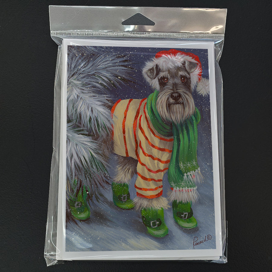 Schnauzer Christmas Green Boots Greeting Cards and Envelopes Pack of 8 Image 1