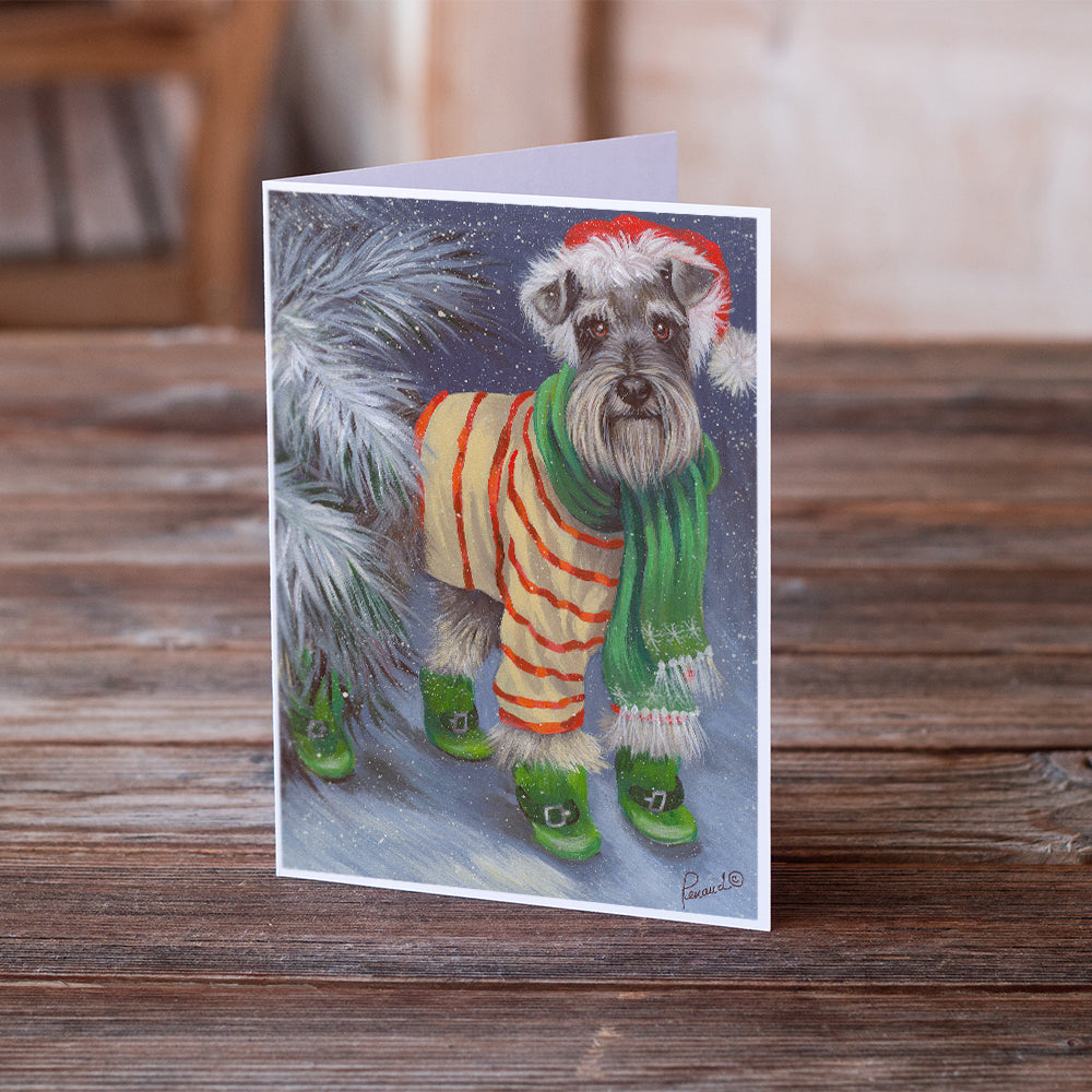 Schnauzer Christmas Green Boots Greeting Cards and Envelopes Pack of 8 Image 2