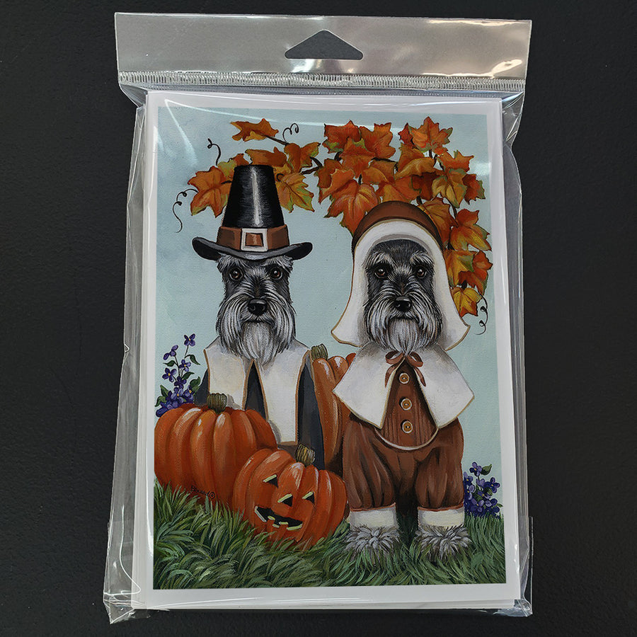 Schnauzer Thanksgiving Pilgrims Greeting Cards and Envelopes Pack of 8 Image 1