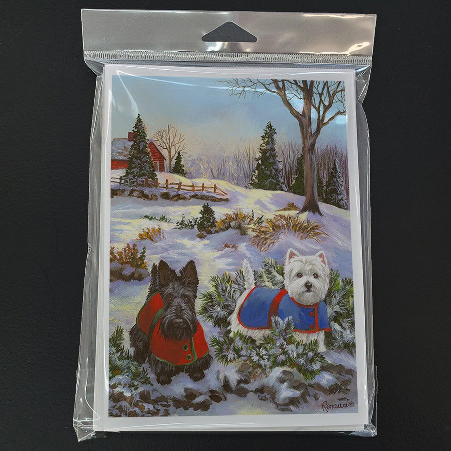 Scottie and Westie Christmas Pine Hill Greeting Cards and Envelopes Pack of 8 Image 1