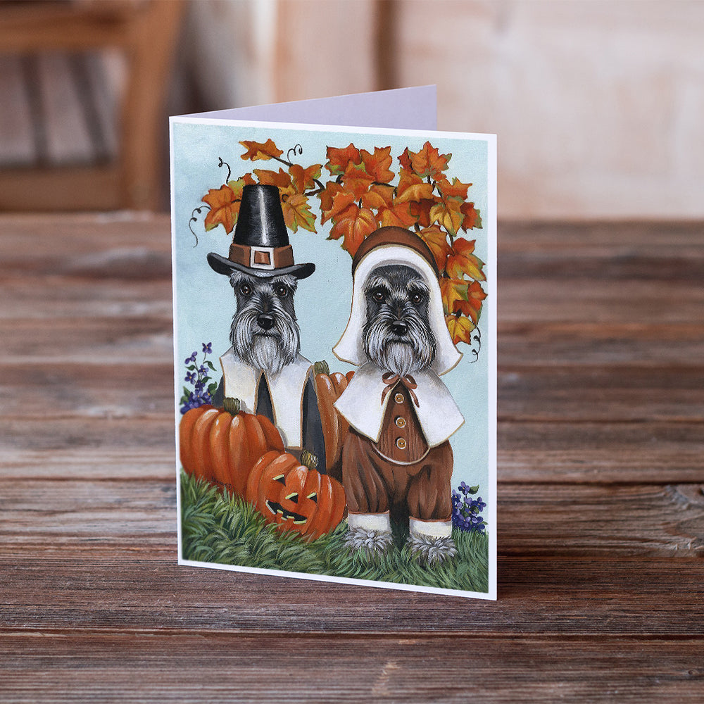 Schnauzer Thanksgiving Pilgrims Greeting Cards and Envelopes Pack of 8 Image 2