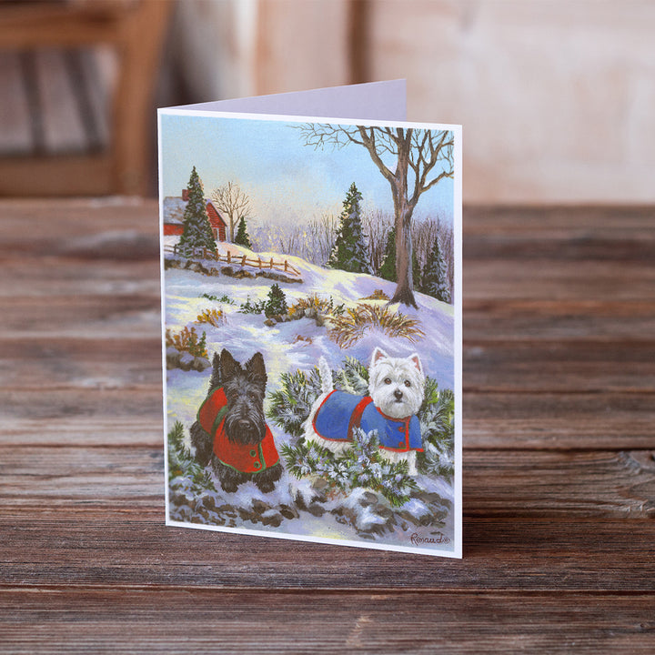 Scottie and Westie Christmas Pine Hill Greeting Cards and Envelopes Pack of 8 Image 2