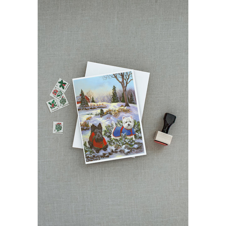 Scottie and Westie Christmas Pine Hill Greeting Cards and Envelopes Pack of 8 Image 3