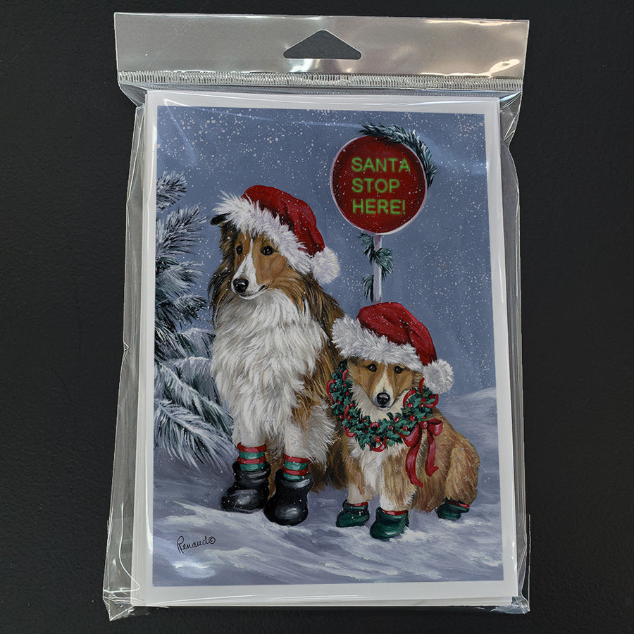 Sheltie Christmas Santa Stop Greeting Cards and Envelopes Pack of 8 Image 1