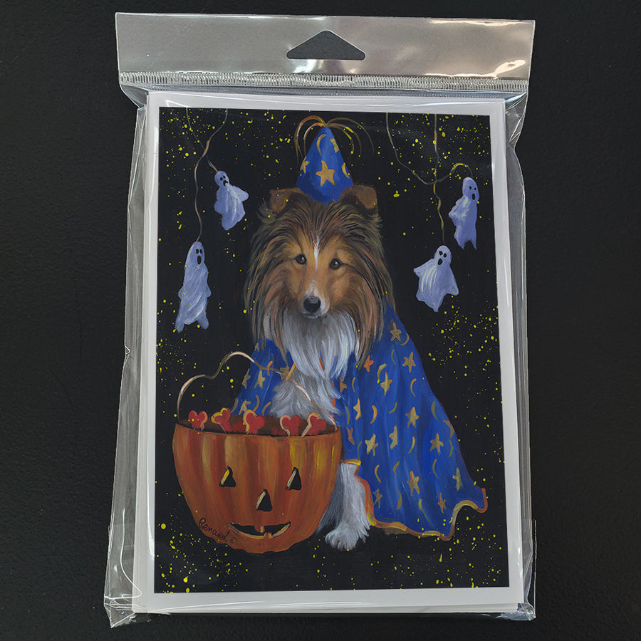 Sheltie Halloween Witch Greeting Cards and Envelopes Pack of 8 Image 1