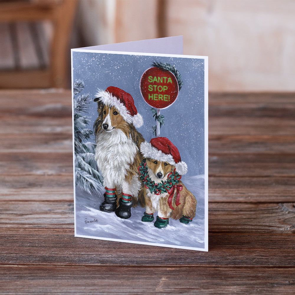 Sheltie Christmas Santa Stop Greeting Cards and Envelopes Pack of 8 Image 2