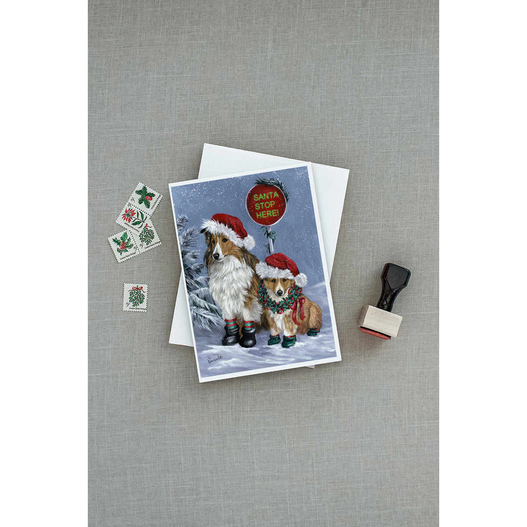 Sheltie Christmas Santa Stop Greeting Cards and Envelopes Pack of 8 Image 3