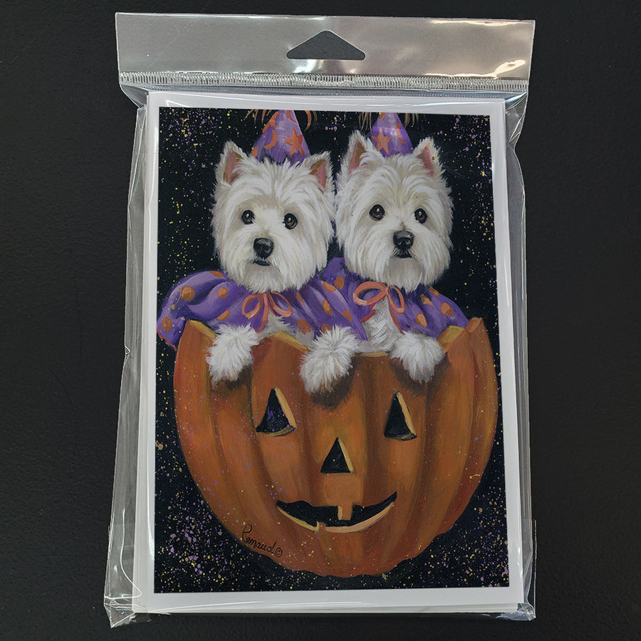 Westie Halloween Pumpkin Ride Greeting Cards and Envelopes Pack of 8 Image 1