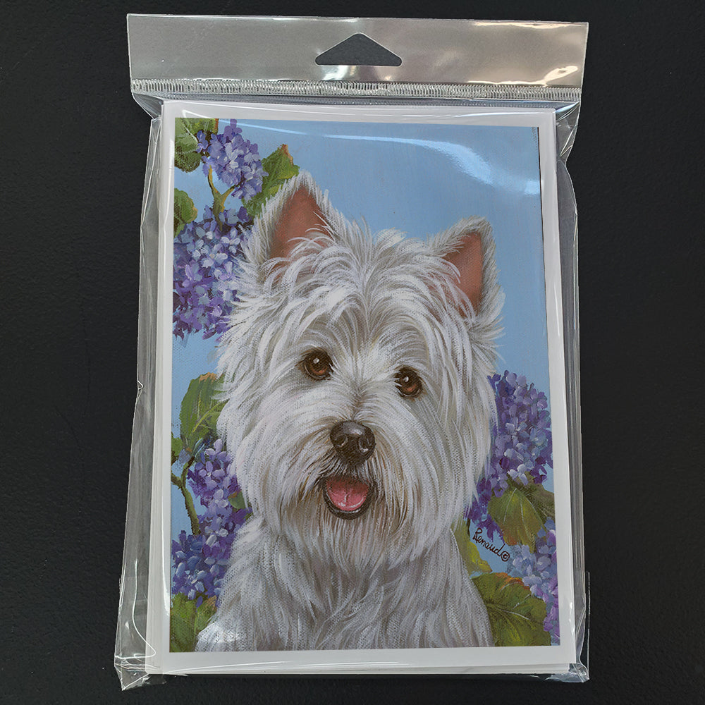 Westie Hydrangea Greeting Cards and Envelopes Pack of 8 Image 1