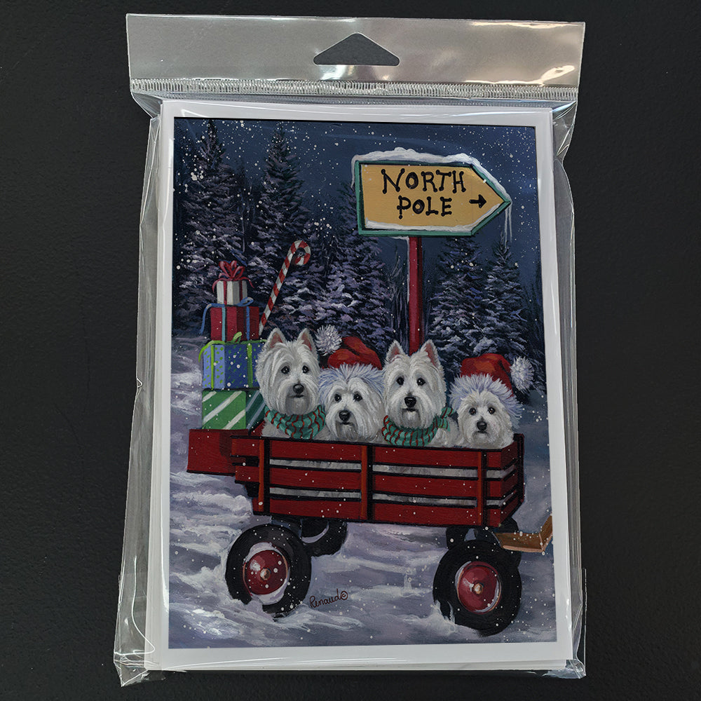 Westie Christmas Red Wagon Greeting Cards and Envelopes Pack of 8 Image 1