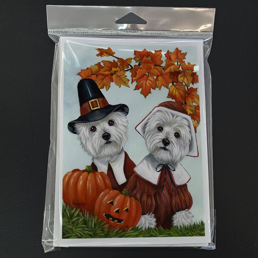 Westie Thanksgiving Pilgrims Greeting Cards and Envelopes Pack of 8 Image 1