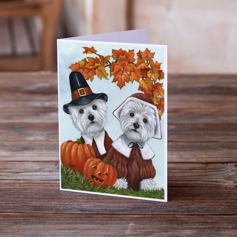 Westie Thanksgiving Pilgrims Greeting Cards and Envelopes Pack of 8 Image 2