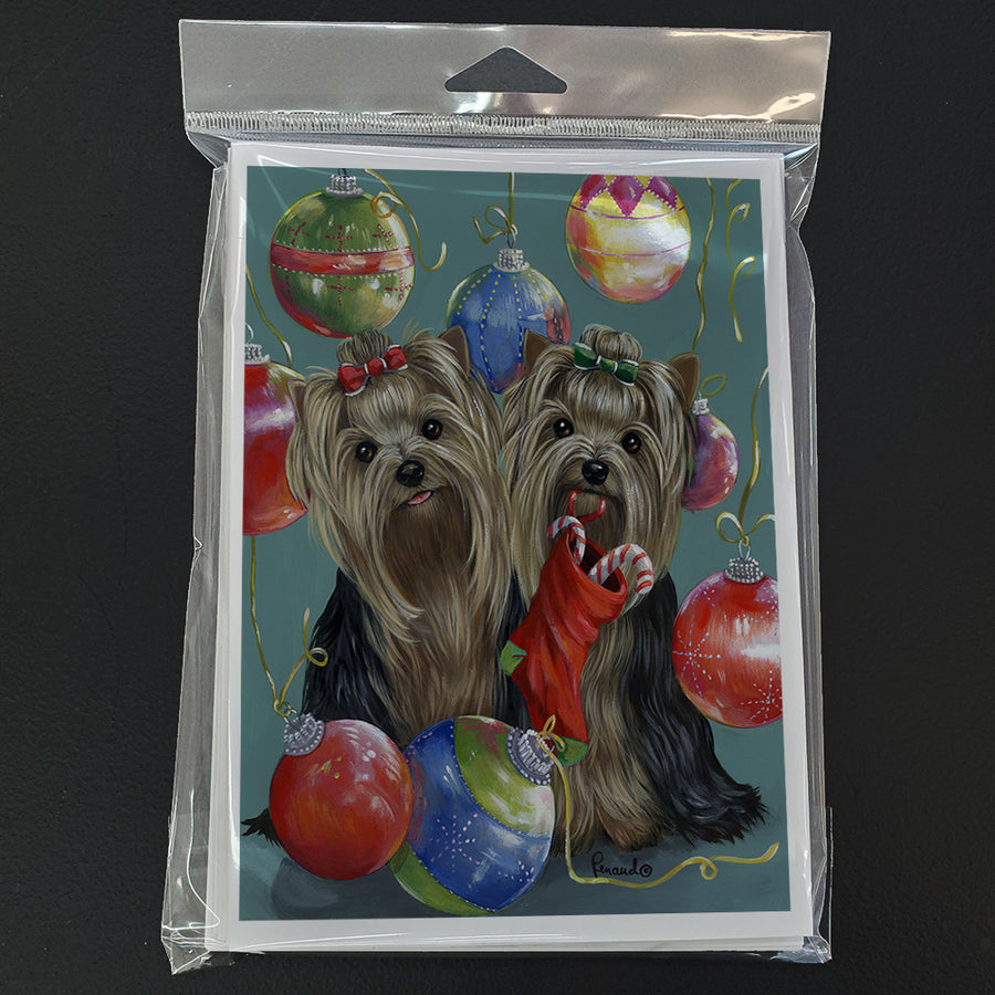 Yorkie Christmas All that Glitters Greeting Cards and Envelopes Pack of 8 Image 1