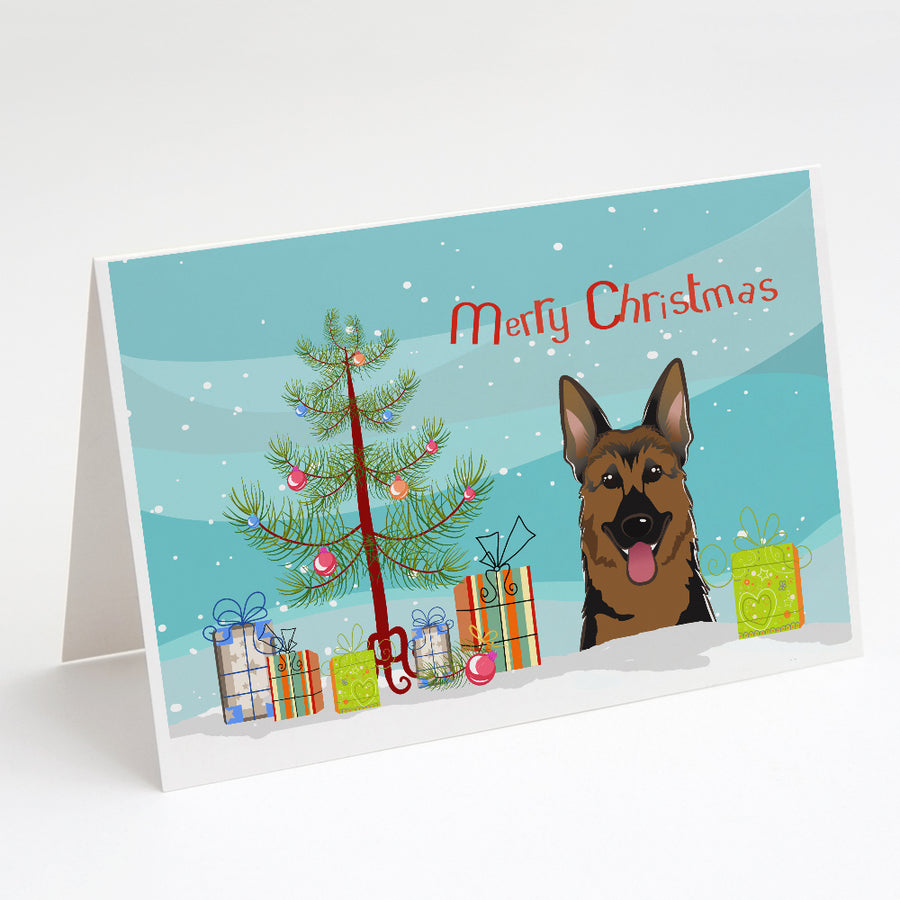 Christmas Tree and German Shepherd Greeting Cards and Envelopes Pack of 8 Image 1