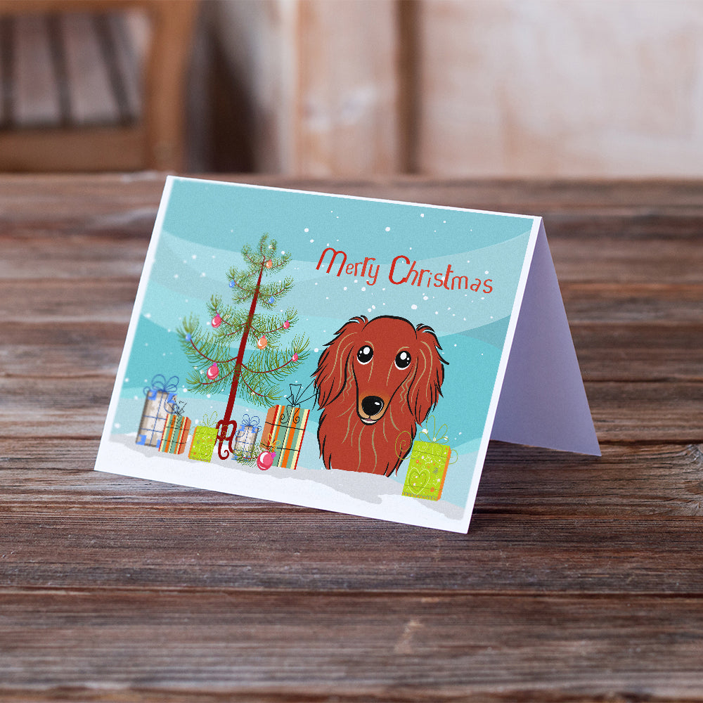 Christmas Tree and Longhair Red Dachshund Greeting Cards and Envelopes Pack of 8 Image 2