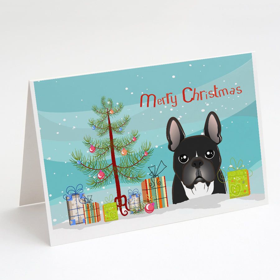 Christmas Tree and French Bulldog Greeting Cards and Envelopes Pack of 8 Image 1