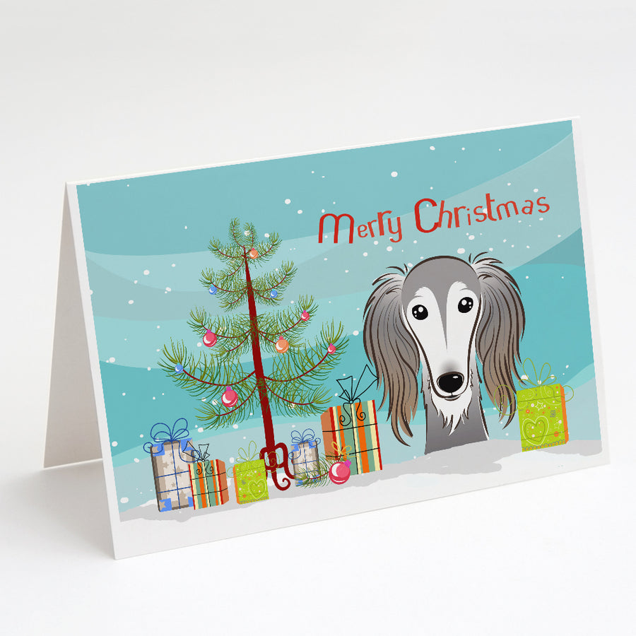 Christmas Tree and Saluki Greeting Cards and Envelopes Pack of 8 Image 1