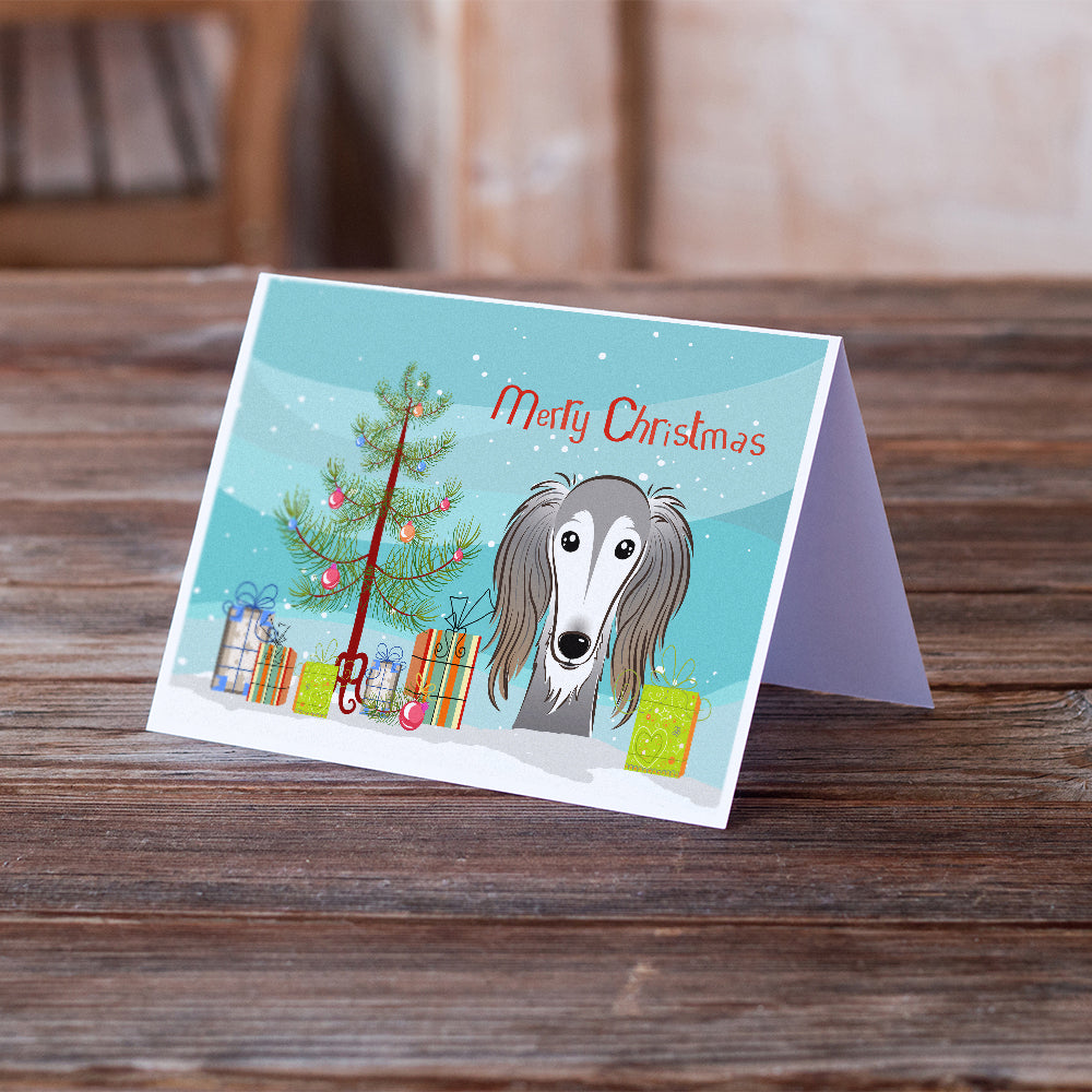 Christmas Tree and Saluki Greeting Cards and Envelopes Pack of 8 Image 2