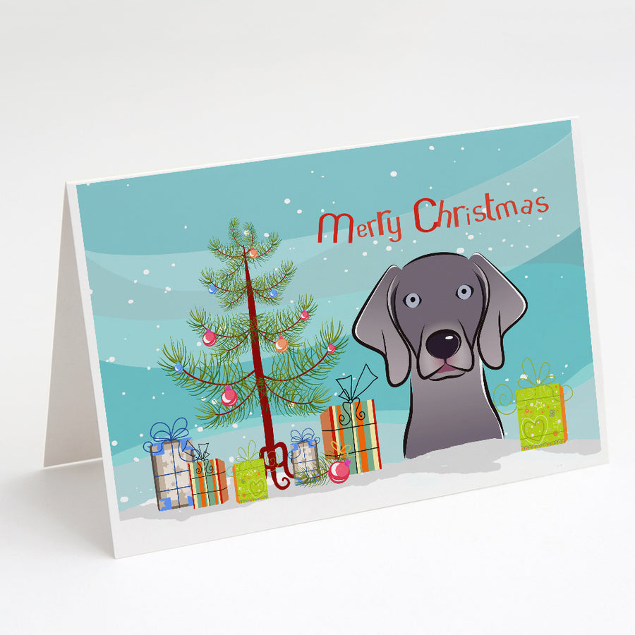 Christmas Tree and Weimaraner Greeting Cards and Envelopes Pack of 8 Image 1