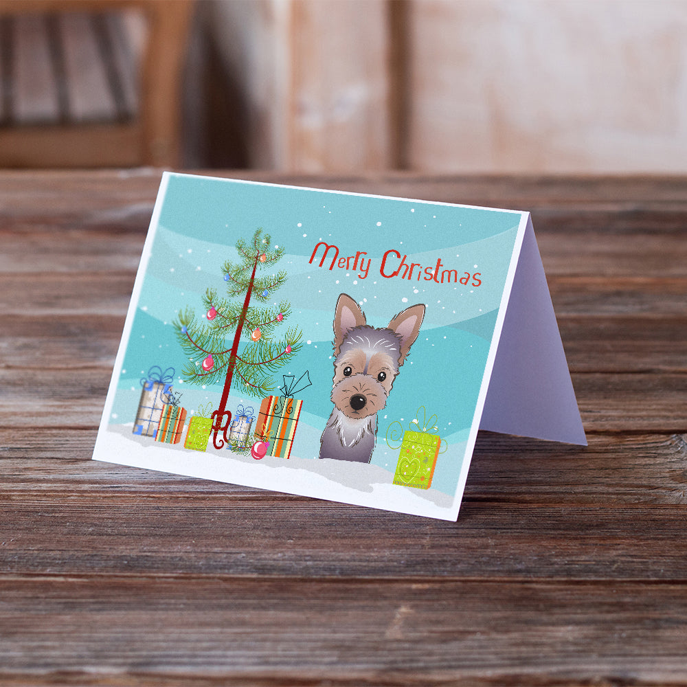 Christmas Tree and Yorkie Puppy Greeting Cards and Envelopes Pack of 8 Image 2
