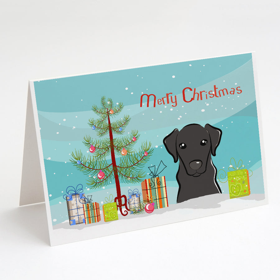 Christmas Tree and Black Labrador Greeting Cards and Envelopes Pack of 8 Image 1
