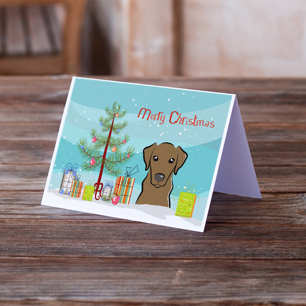 Christmas Tree and Chocolate Labrador Greeting Cards and Envelopes Pack of 8 Image 2