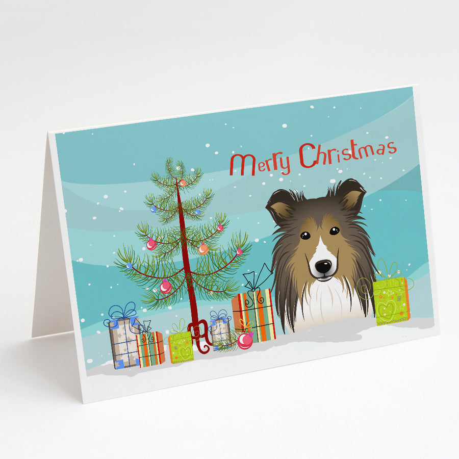 Christmas Tree and Sheltie Greeting Cards and Envelopes Pack of 8 Image 1