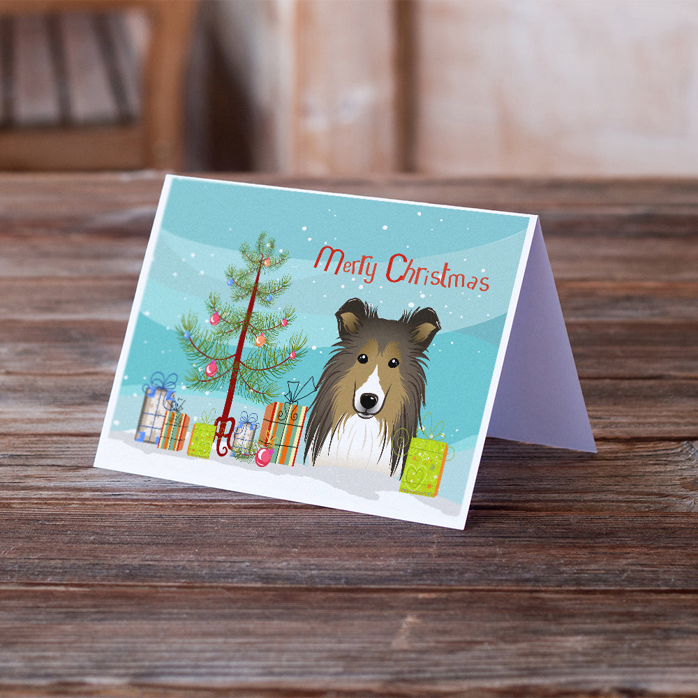 Christmas Tree and Sheltie Greeting Cards and Envelopes Pack of 8 Image 2