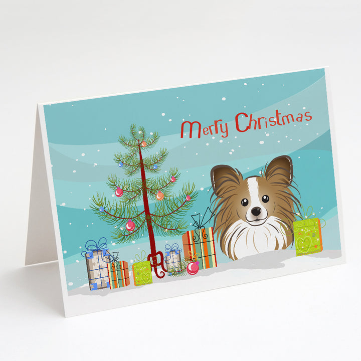 Christmas Tree and Papillon Greeting Cards and Envelopes Pack of 8 Image 1