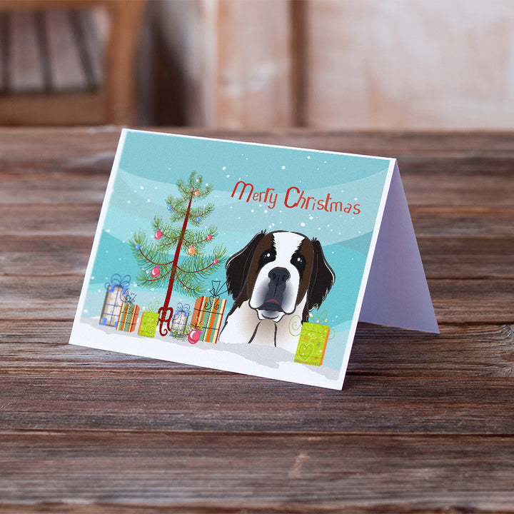 Christmas Tree and Saint Bernard Greeting Cards and Envelopes Pack of 8 Image 2