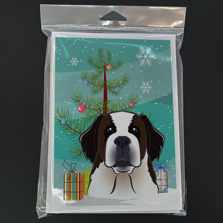 Christmas Tree and Saint Bernard Greeting Cards and Envelopes Pack of 8 Image 3