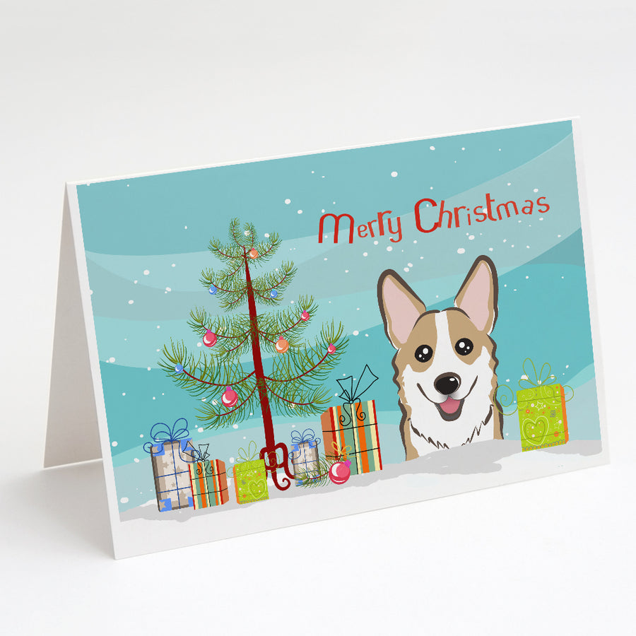 Christmas Tree and Sable Corgi Greeting Cards and Envelopes Pack of 8 Image 1